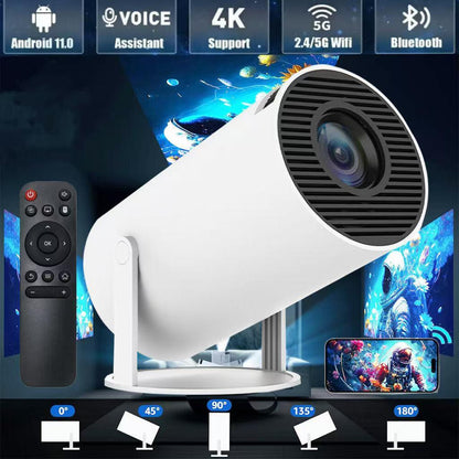 5G 4K mini smart projector with WiFi, Bluetooth, and built-in Android system for streaming