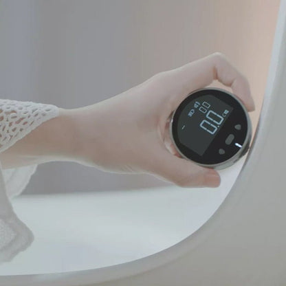 Digital LCD tape measure showing metric and imperial readings on an easy-to-read screen with a retractable tape design