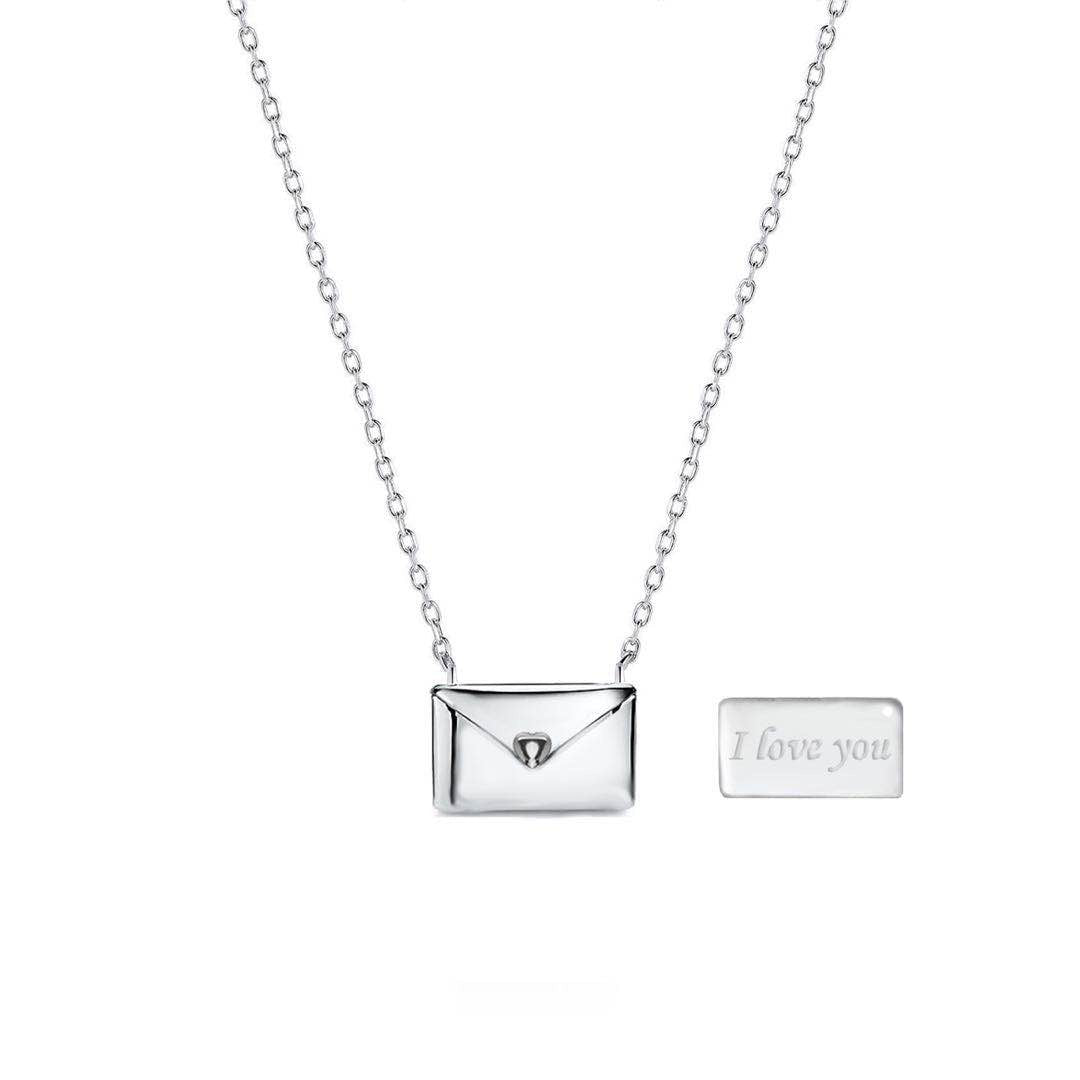 Hidden letter envelope pendant necklace with secret letter charm in silver and gold tones