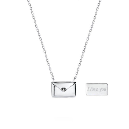 Hidden letter envelope pendant necklace with secret letter charm in silver and gold tones