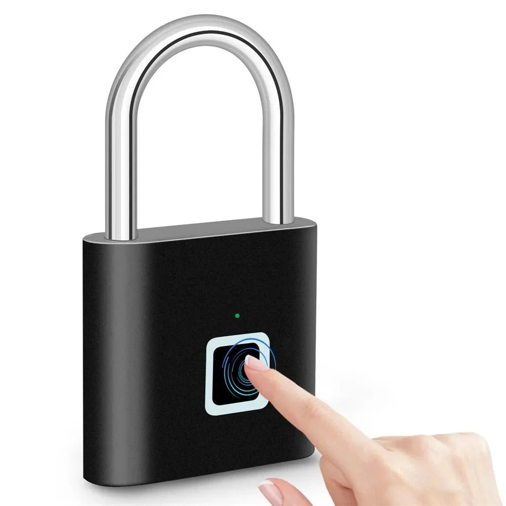 Keyless fingerprint smart padlock with USB-C charging, weatherproof design, and instant unlocking