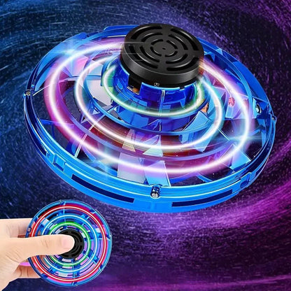 Hand-launch hovering flying spinner toy spinning mid-air during outdoor play