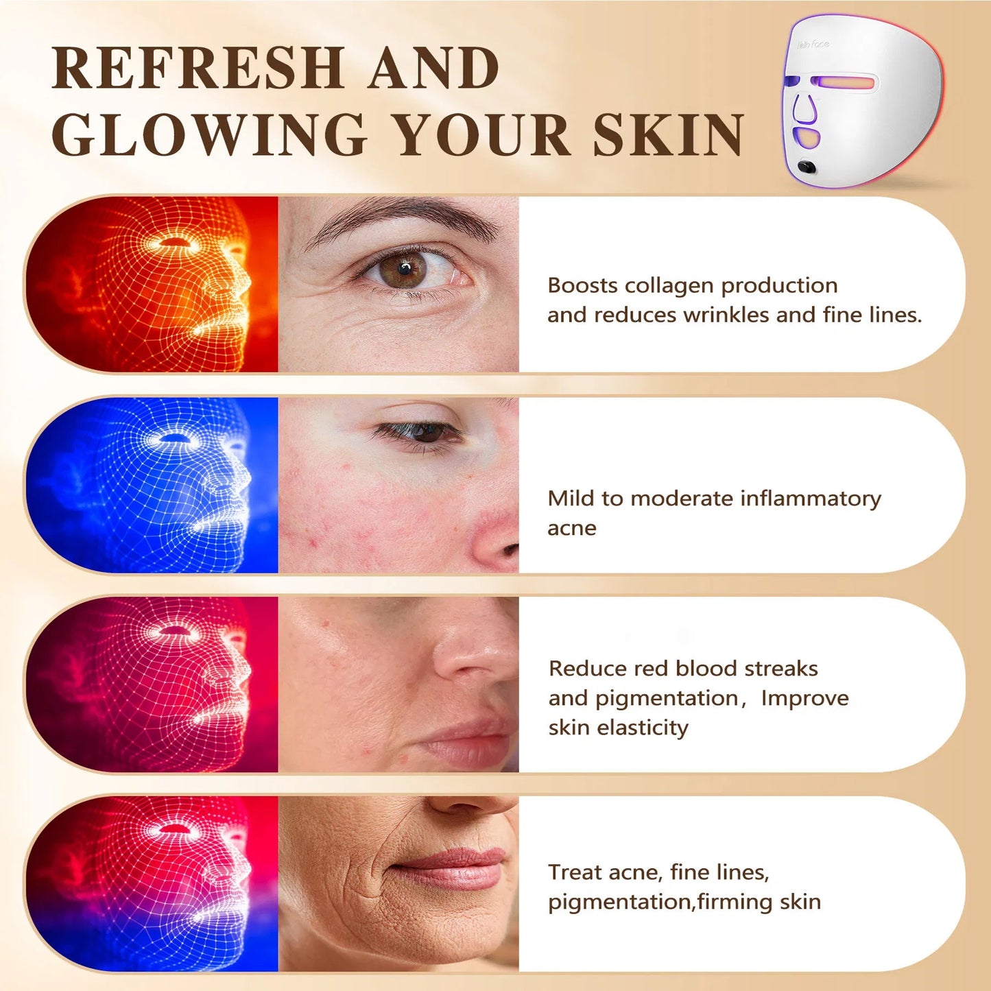 LED Red Light Therapy Face Mask - At-Home Skincare Device - Infigenics