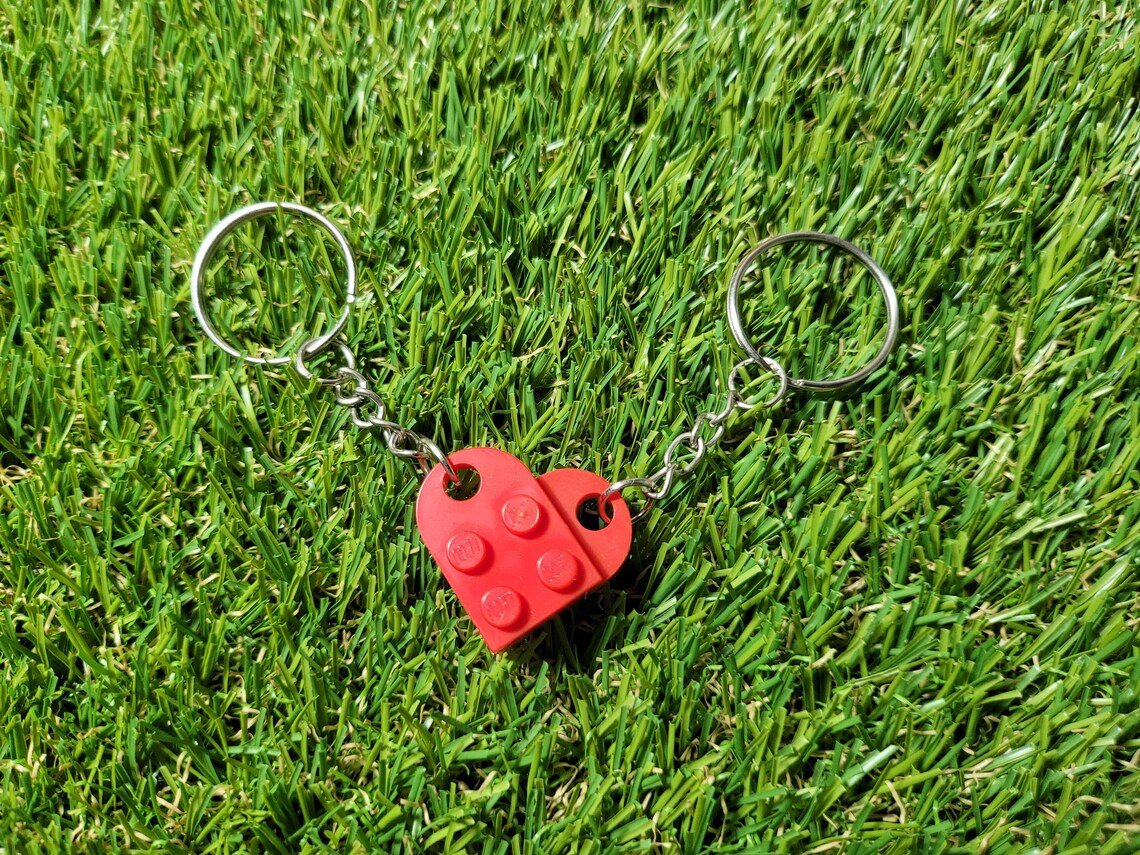 Lego-Style Heart Keychain Set - Matching Couples Keyring - Infigenics