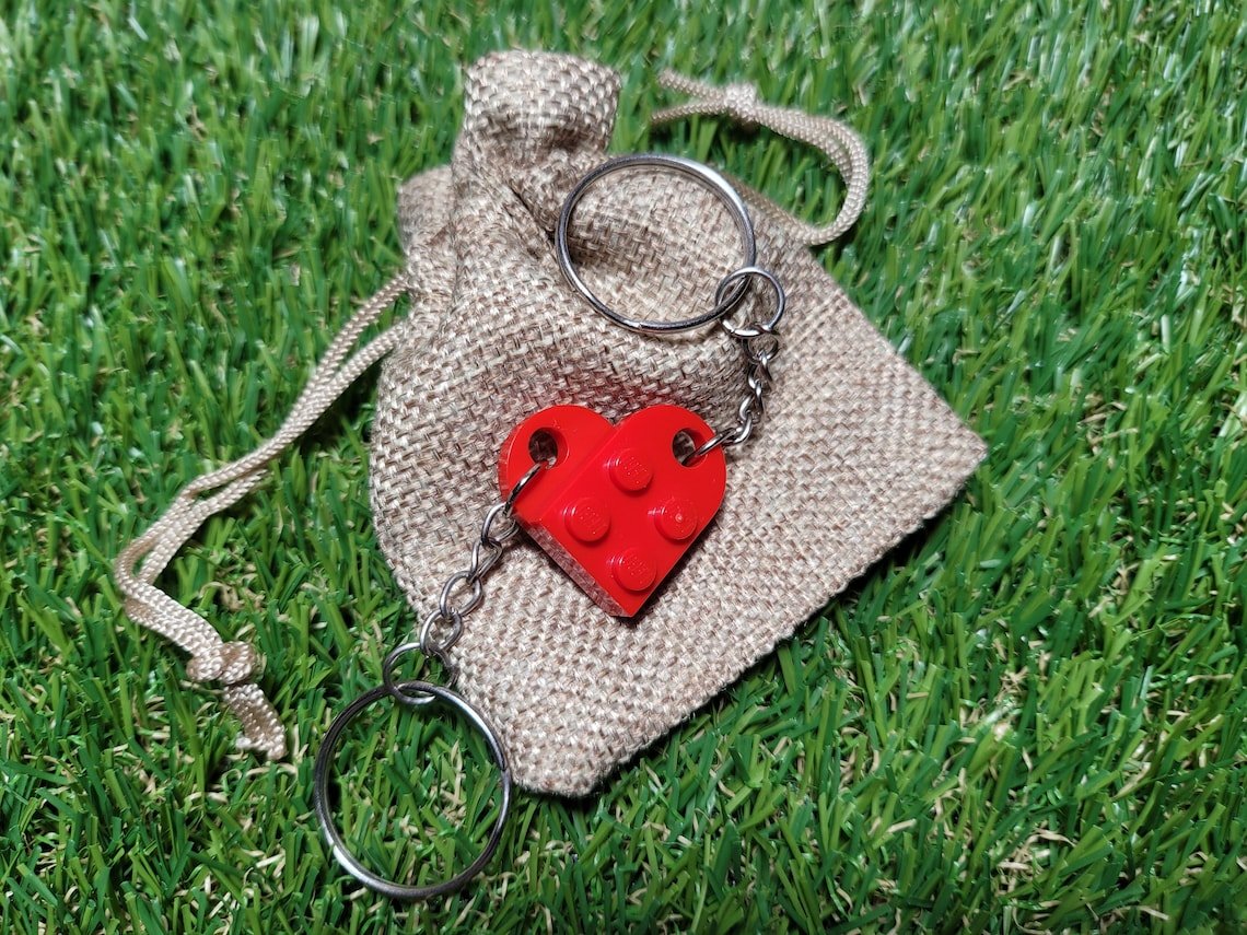 Lego-Style Heart Keychain Set - Matching Couples Keyring - Infigenics