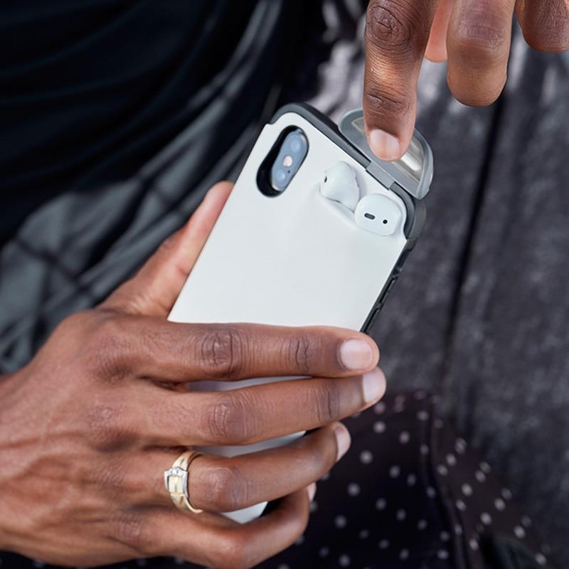 2-in-1 phone case with integrated AirPods holder and shock-absorbing protection