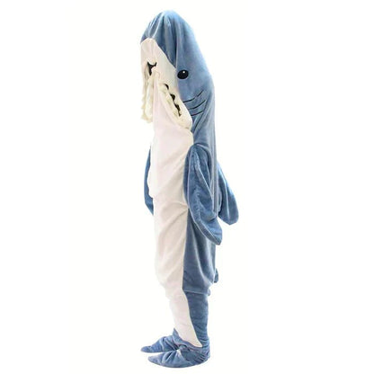 Plush fleece shark onesie pajama with hood for cozy loungewear and warmth