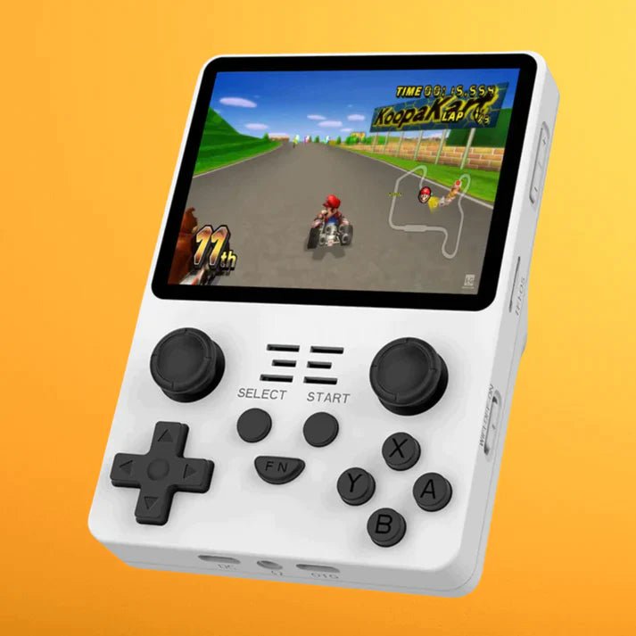 Retro handheld arcade console with vibrant screen and classic games for portable gaming fun